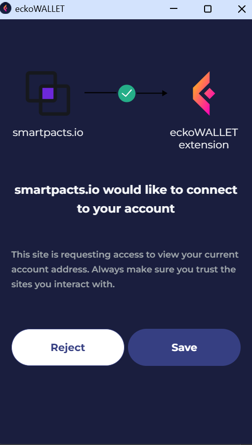 eckoWALLET asking to connect to smartpacts.io