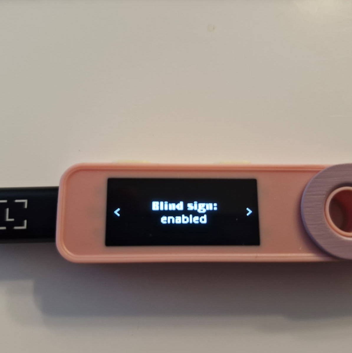 The Kadena app's setting on the device: blind sign enabled